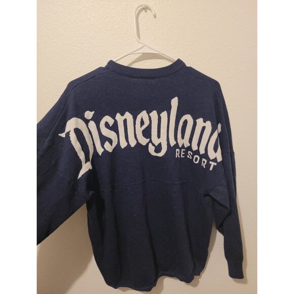 Disney Spirit Jersey Spellout Crewneck Sweater Knit Long Sleeve Blue Wmn S - Picture 1 of 7
